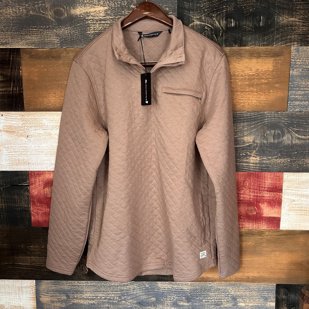 NWT Travis Mathew Transatlantic Quilted Fleece Pullover Brown Mens Medium 1V2292